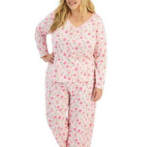 Charter Club Plus Size 2-Pc. Cotton Printed Pajamas Set-sweet roses